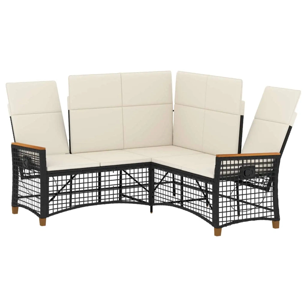 Set di Divani Recliner da Giardino Nero e Bianco Crema 42026823