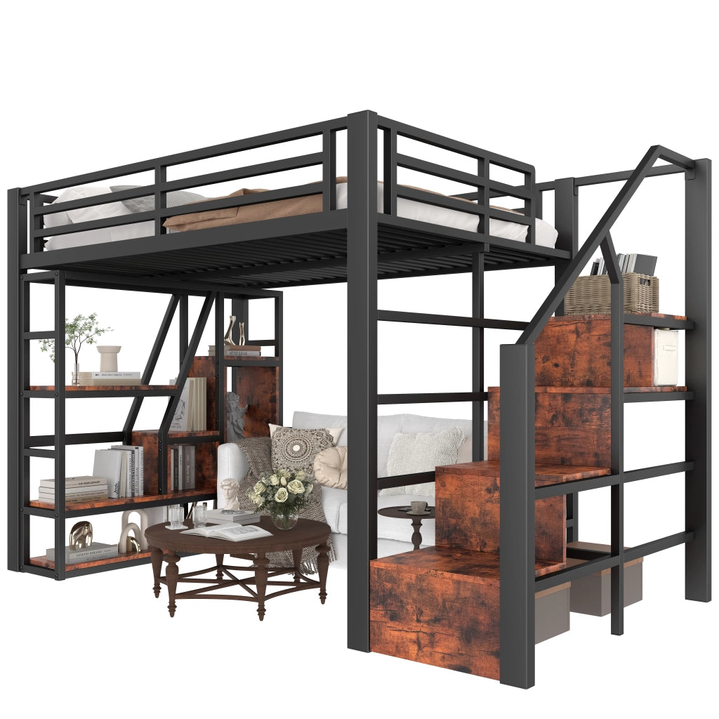 LETTO A CASTELLO 140 x 200 cm in metallo e MDF con LED