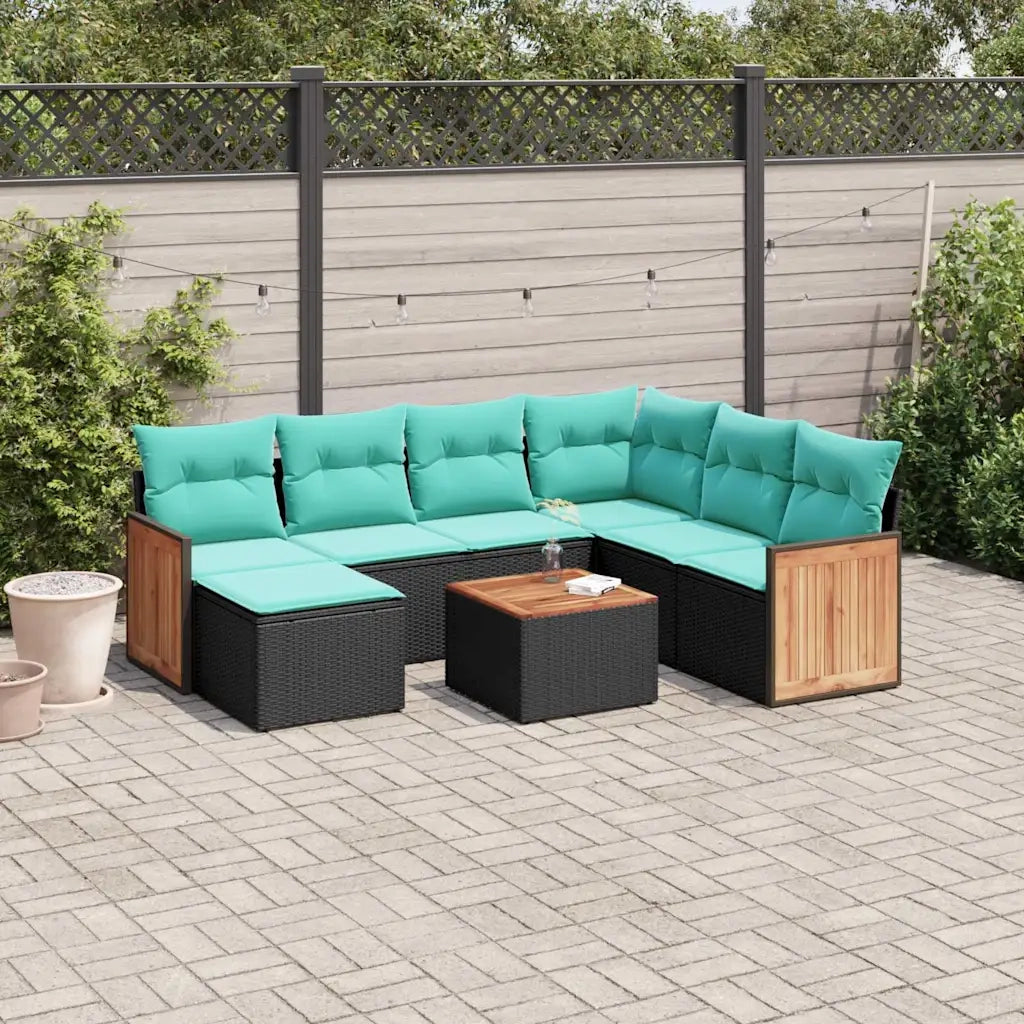 Set Divani da Giardino 8 pz con Cuscini Nero in Polyrattan 3227891