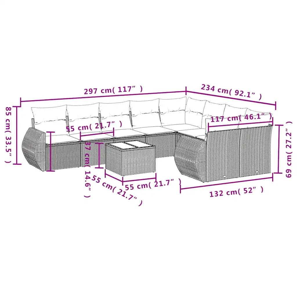 Set Divani da Giardino 10pz con Cuscini in Polyrattan Marrone 3254190