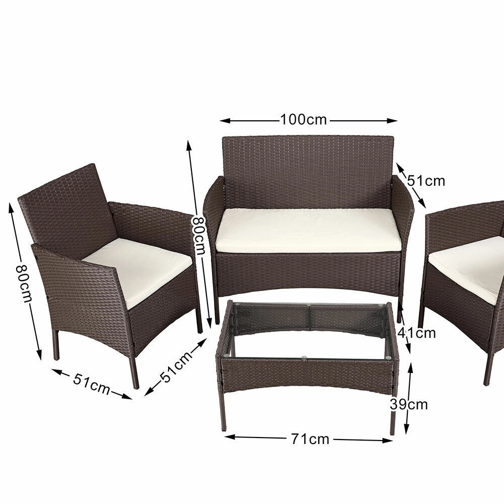 Set Salotto Completo Divano Poltrone Tavolino in Rattan Arredo Giardino Marrone