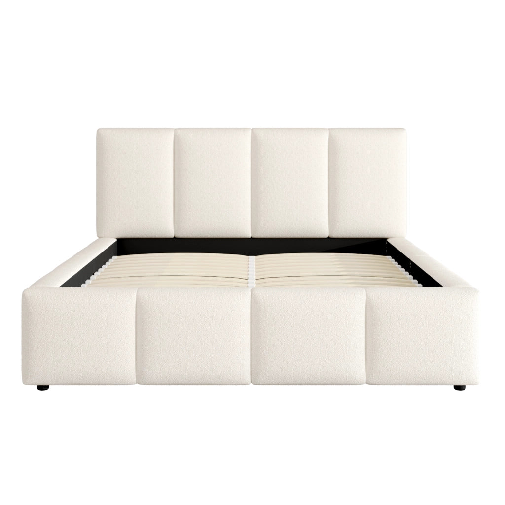 LETTO Matrimoniale 180x200 cm in Bouclé Beige con rete a doghe e testiera imbottita