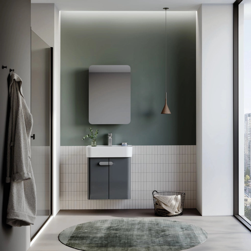 Set mobile lavabo con specchio (2 pezzi) "Orbit 55" - 55 x 38 x 62 cm - Antracite