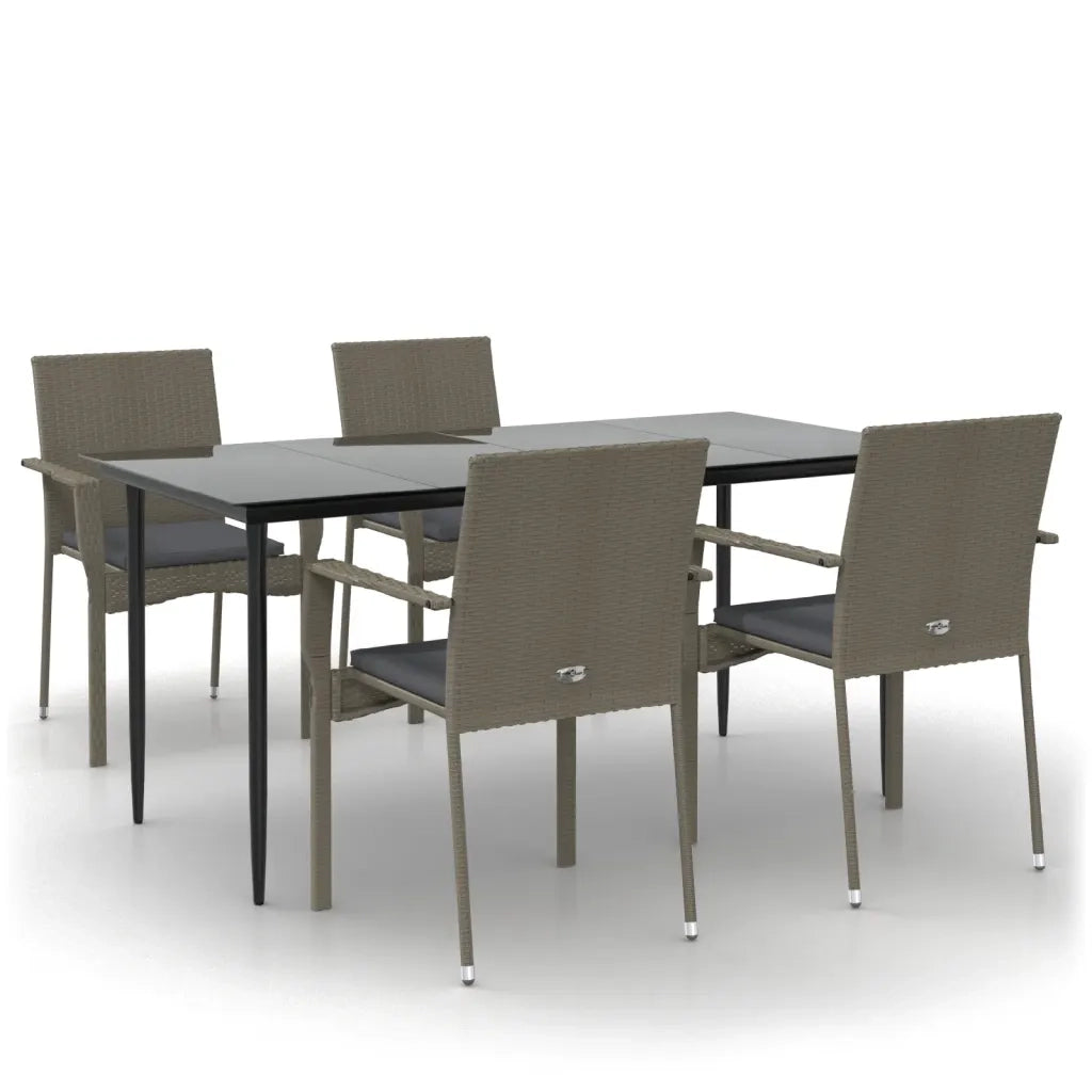 Set da Pranzo Giardino 5pz Nero e Grigio con Cuscini Polyrattan 3185128