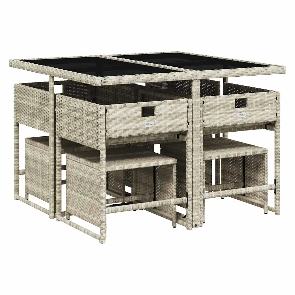 Set Pranzo da Giardino 9pz con Cuscini Grigio Chiaro Polyrattan 3278086