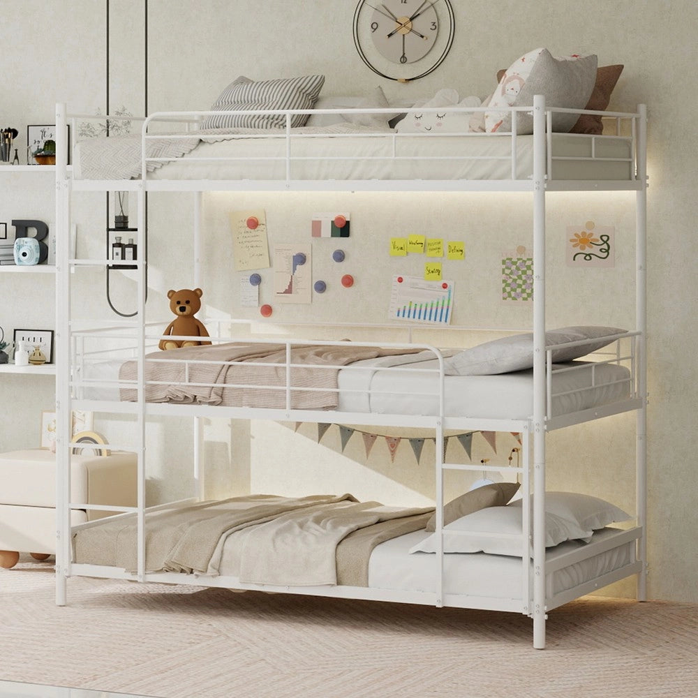Letto a Castello Triplo con Scala e Ringhiera ¨C MINIMAL ¨C Legno, per Bambini e Adulti