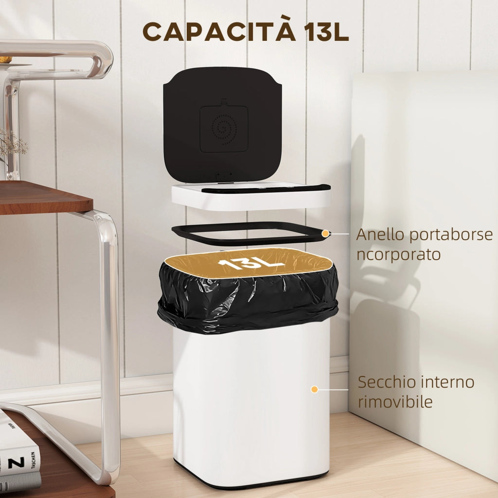 Bidone per Immondizia con Sensore ¨C Minimal ¨C Bianco e Nero 24x24x41 cm