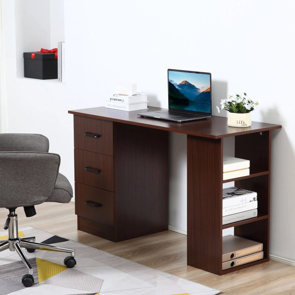 Scrivania computer con 3 cassetti e ripiani ¨C Minimal ¨C Nocce 120x49x72 cm