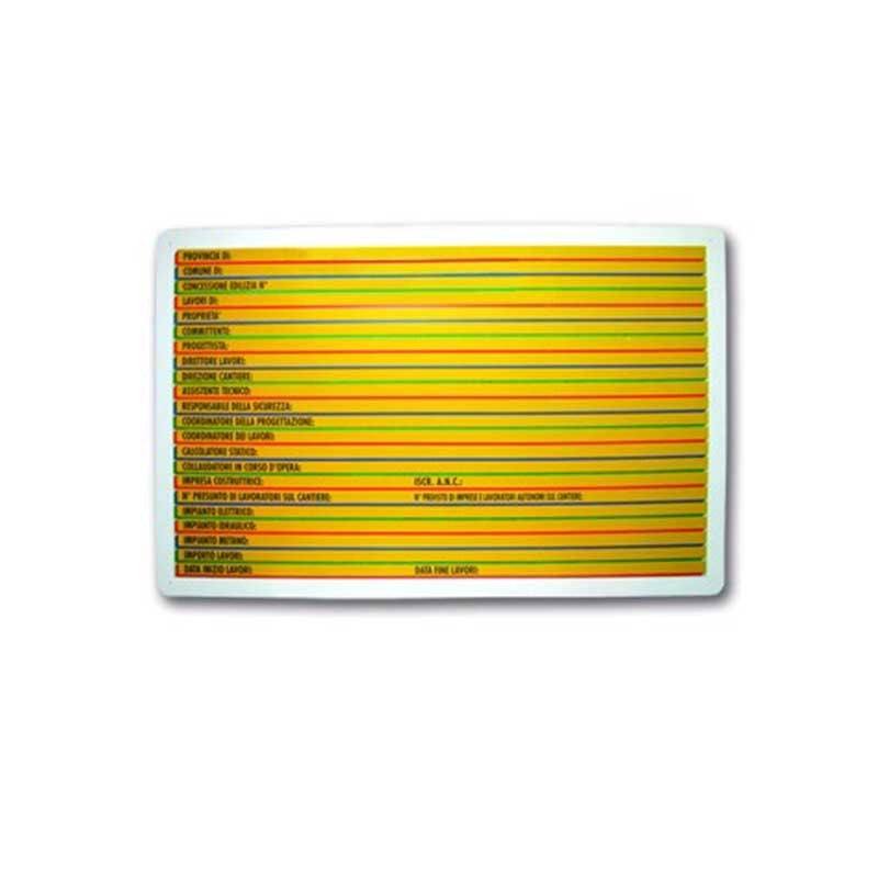 Cartello direzione lavori - monocolore : Dimensione - 50X70 bianco