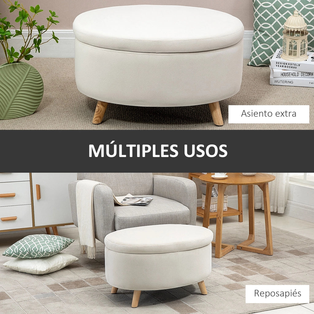 Pouf contenitore ovale ¨C Xylo ¨C velluto beige, gambe legno massello, 71x51,5x42 cm
