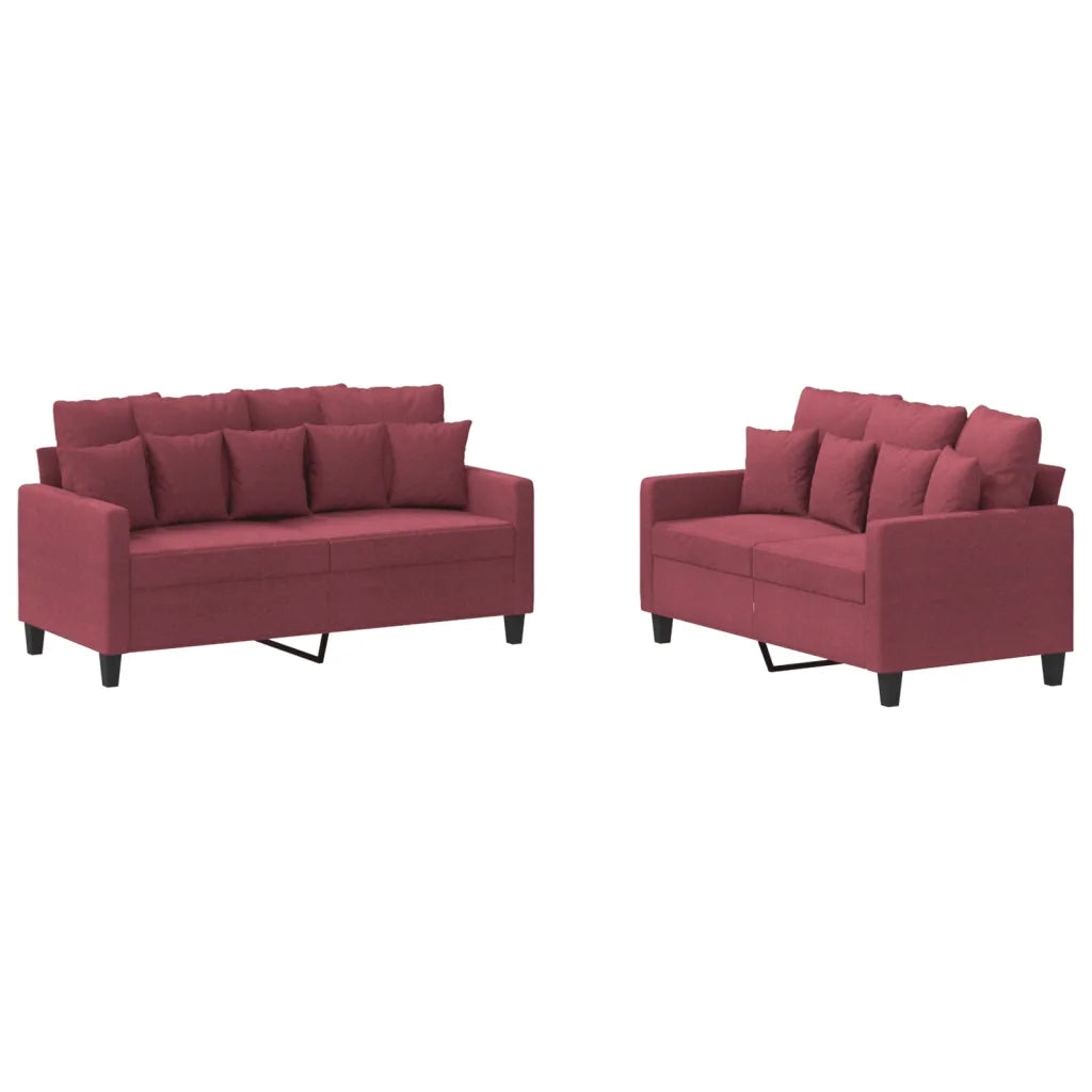Set di Divani 2 pz con Cuscini Rosso Vino in Tessuto 3201654