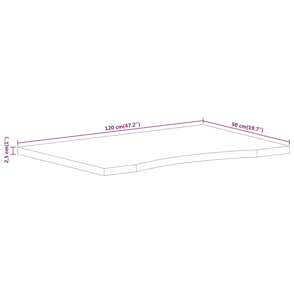 Piano Scrivania con Curva-Piano Tavolo-Top della scrivania 120x50x2,5cm Massello Grezzo di Mango