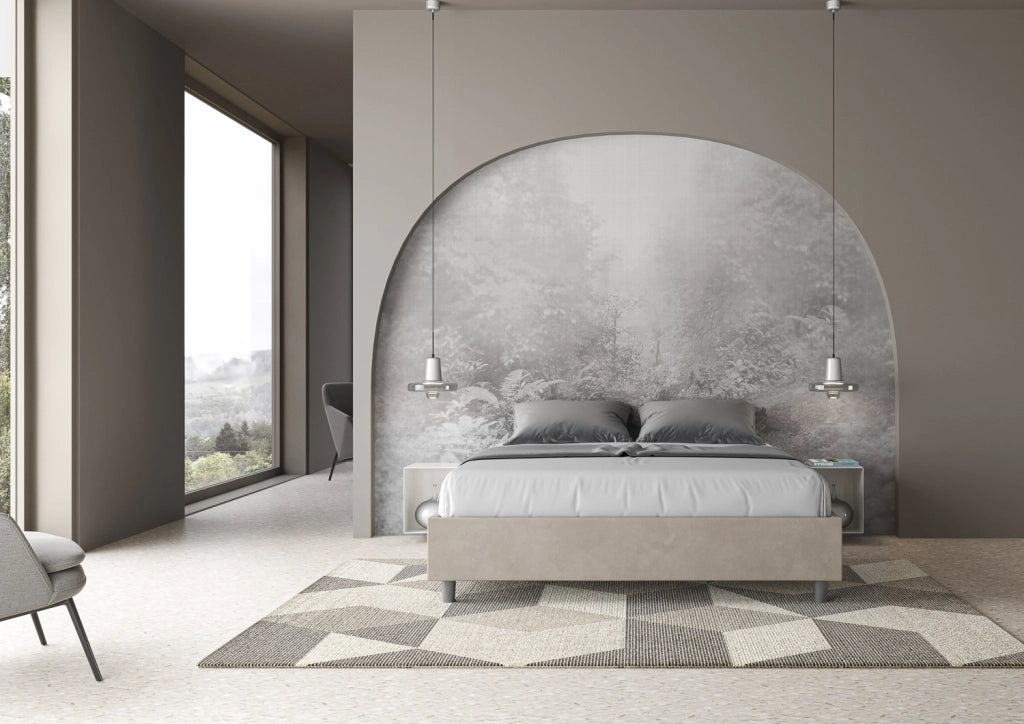 BS COM Letto queen size con rete imbottito 150x200 microfibra sabbia