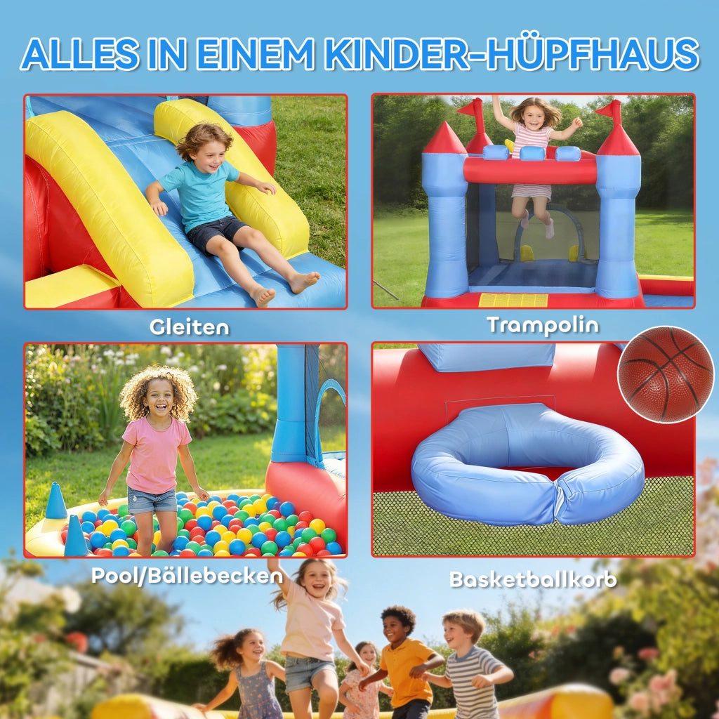 Castello gonfiabile con scivolo, trampolino e piscina ¨C zephmum ¨C 342x255x209 cm blu