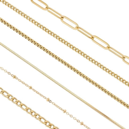 Collana per il collo 6 stili - Acciaio inossidabile - 6m/19,7 piedi - Paperclip/Slang/Satelliet/Box/Figaro - Duraturo - Laccatura alta lucidità - Collana per gioielli