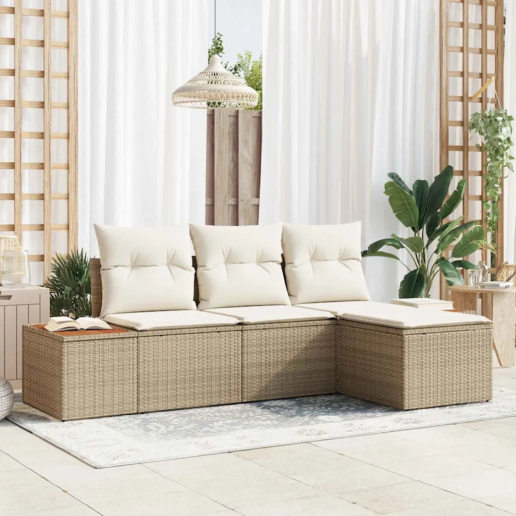Set Divano da Giardino con cuscino 4 pcs Beige e Crema