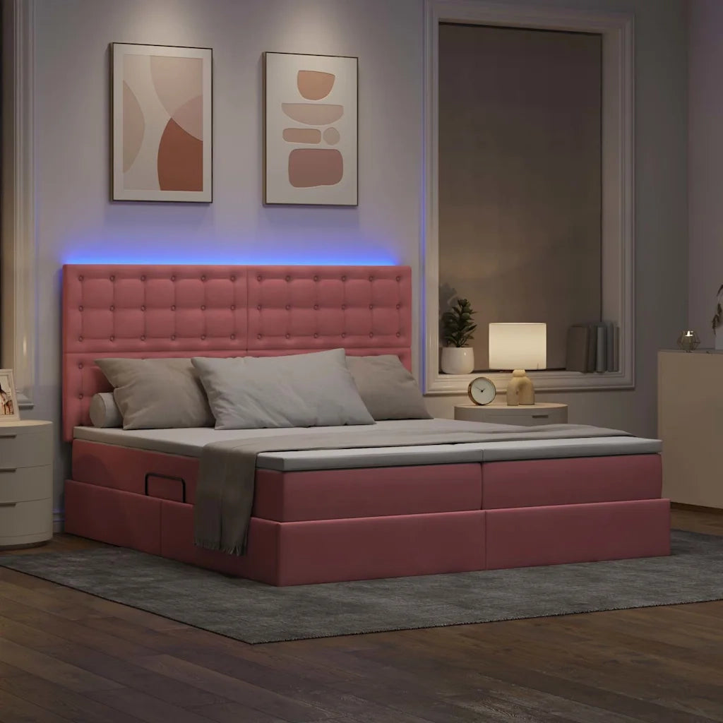 Letto con luci a strisce a LED Rosa 200 x 200 cm Velluto