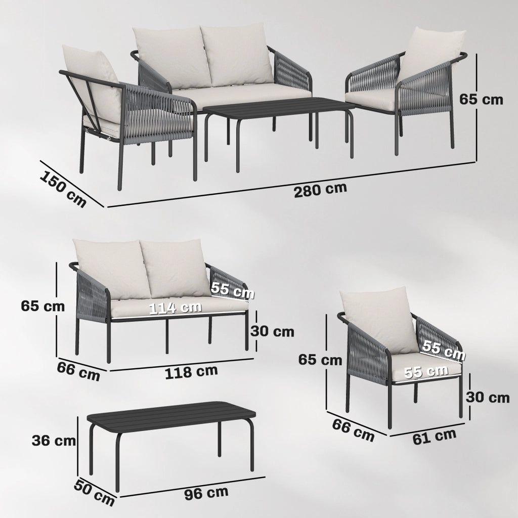 Set Lounge Polyrattan 4 Pezzi con Divano 2 Posti ¨C Minimal ¨C Grigio