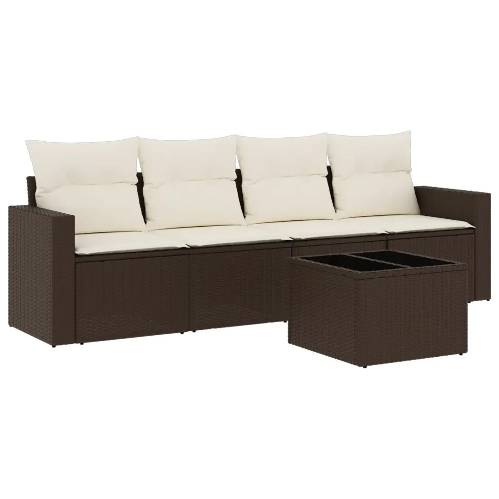 Set Divano da Giardino 5 pz con Cuscini Marrone in Polyrattan 3251030