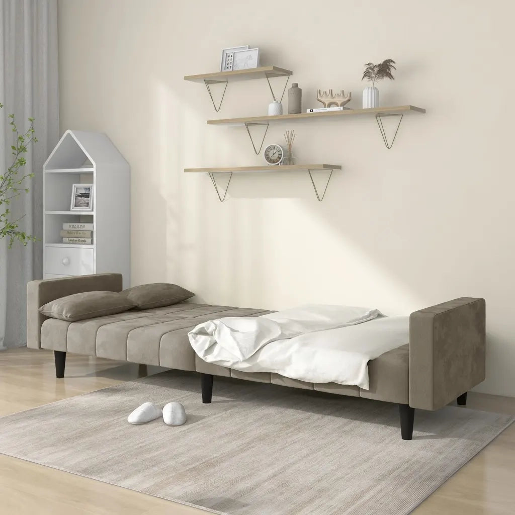 Divano Letto a 2 Posti con 2 Cuscini-Sofa Letto 2 Posti-Daybed Grigio Chiaro in Velluto 349589