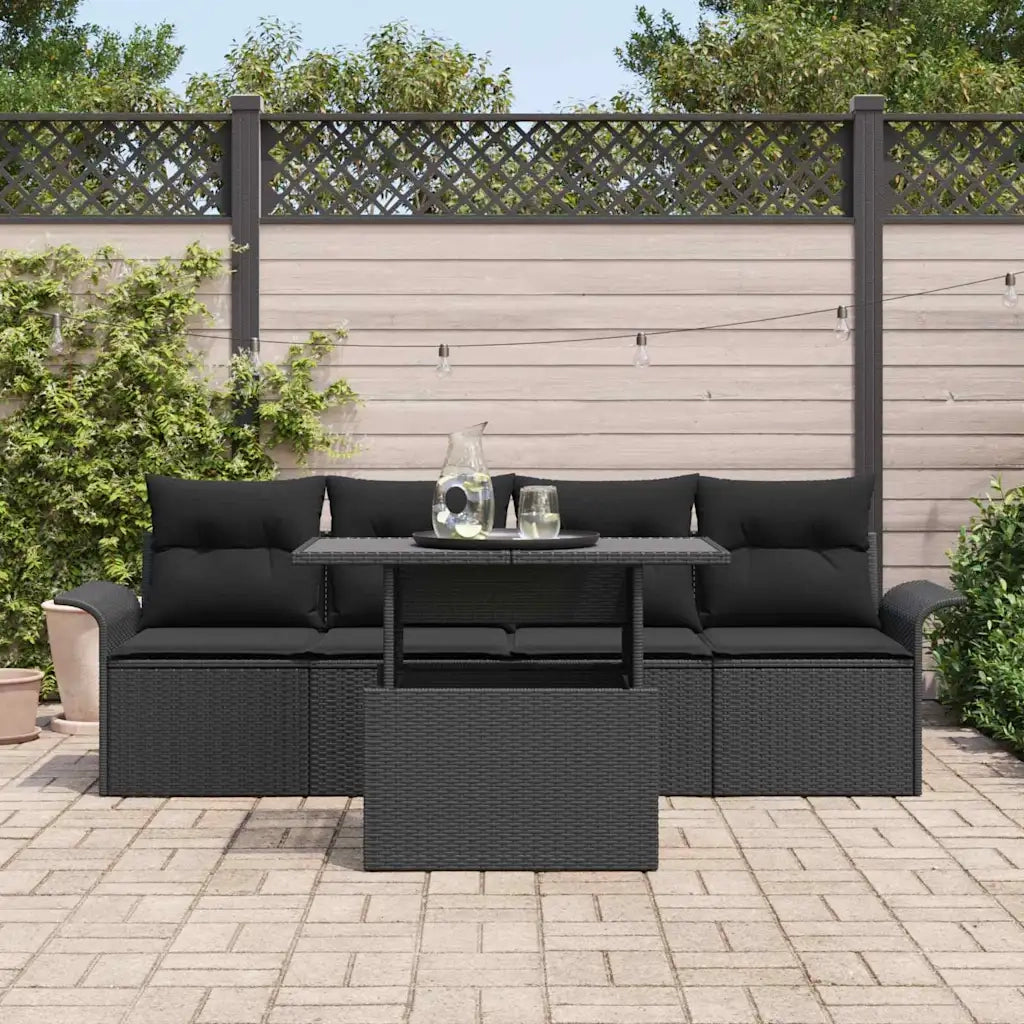 Set Divano da Giardino 5 pcs Nero Rattan in Polipropilene