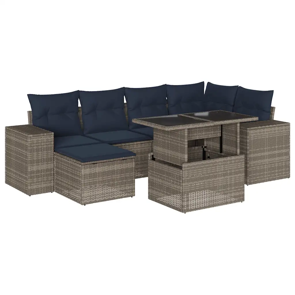Set Divani da Giardino 7 pz con Cuscini Grigio in Polyrattan 3269311