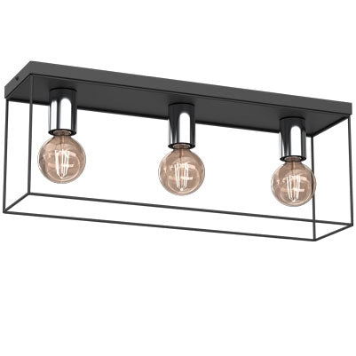 Plafoniera moderna rettangolare nera/cromo Homen 3xE27