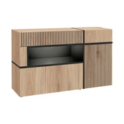 Buffet CRISS – 2 ante, 2 cassetti, LED – Rovere chiaro e nero