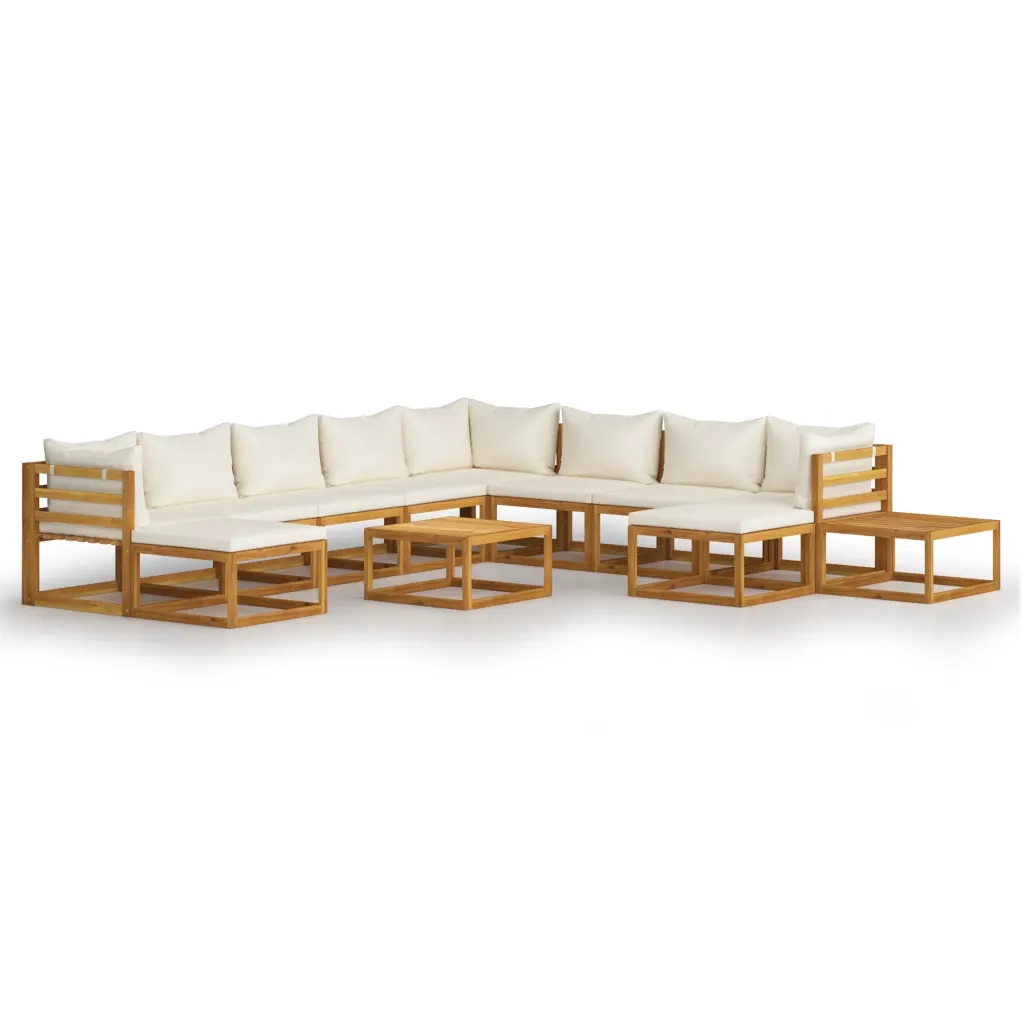 Set Divani da Giardino 12 pz con Cuscini Crema in Legno Acacia