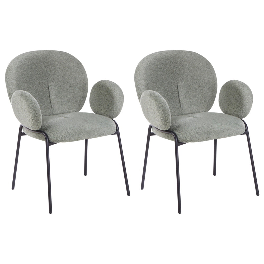 Set di 2 sedie da pranzo in tessuto boucle verde stile retrò seduta rotonda