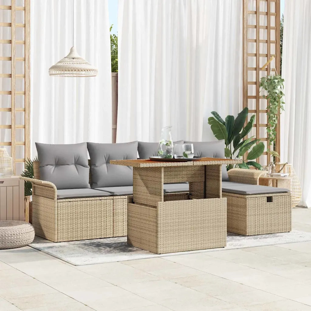 Set Divano da Giardino 6 pcs Beige polyrattan 3361238