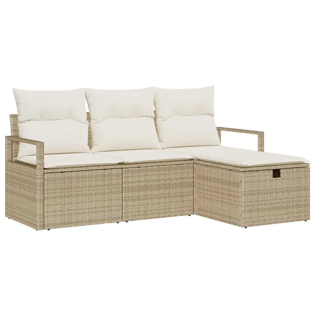 Set Divano da Giardino con cuscino 4 pcs Beige Poly Rattan