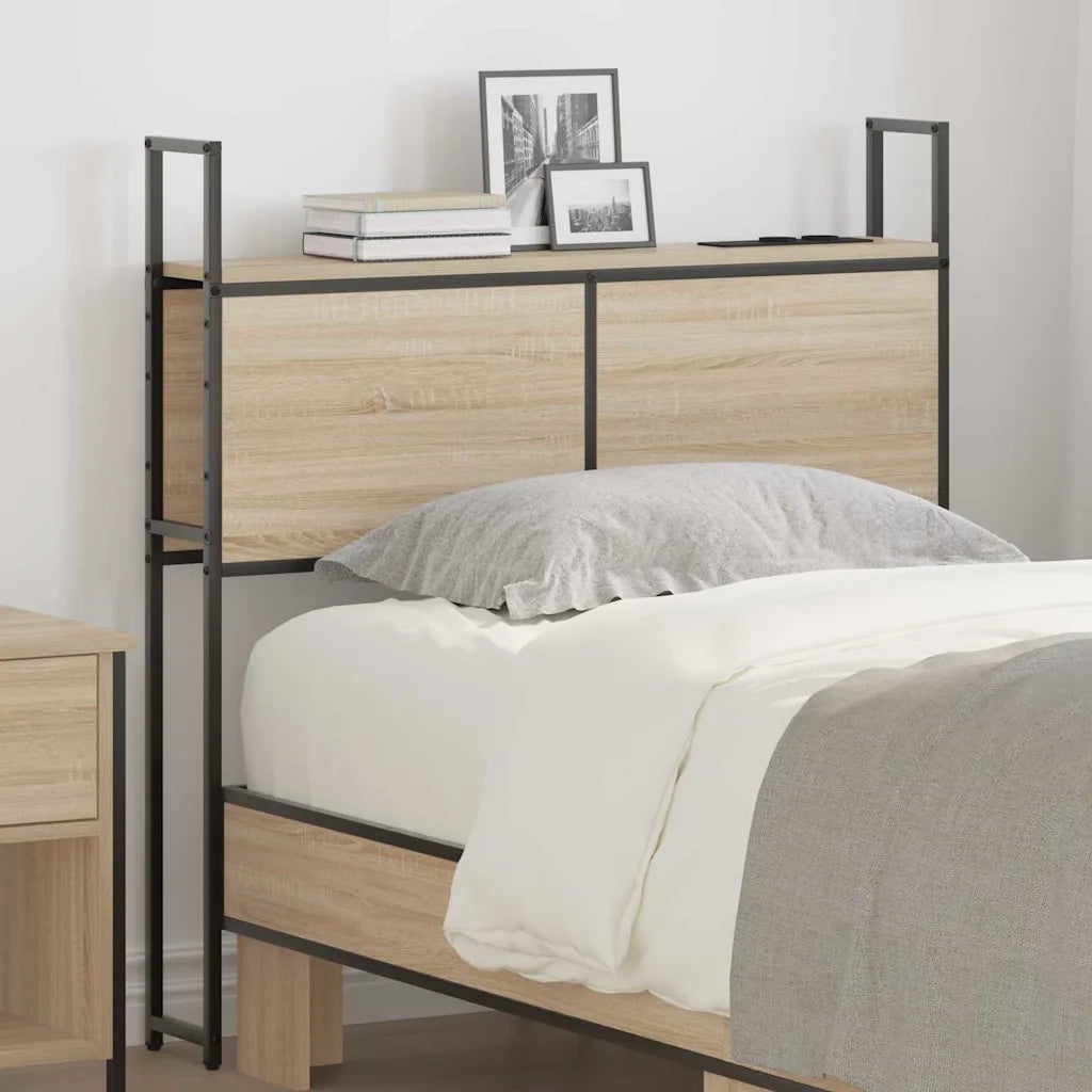 Testiera con Stazione di Carica e Storage-Testiera Multifunzionale-Testata rovere sonoma 80 cm