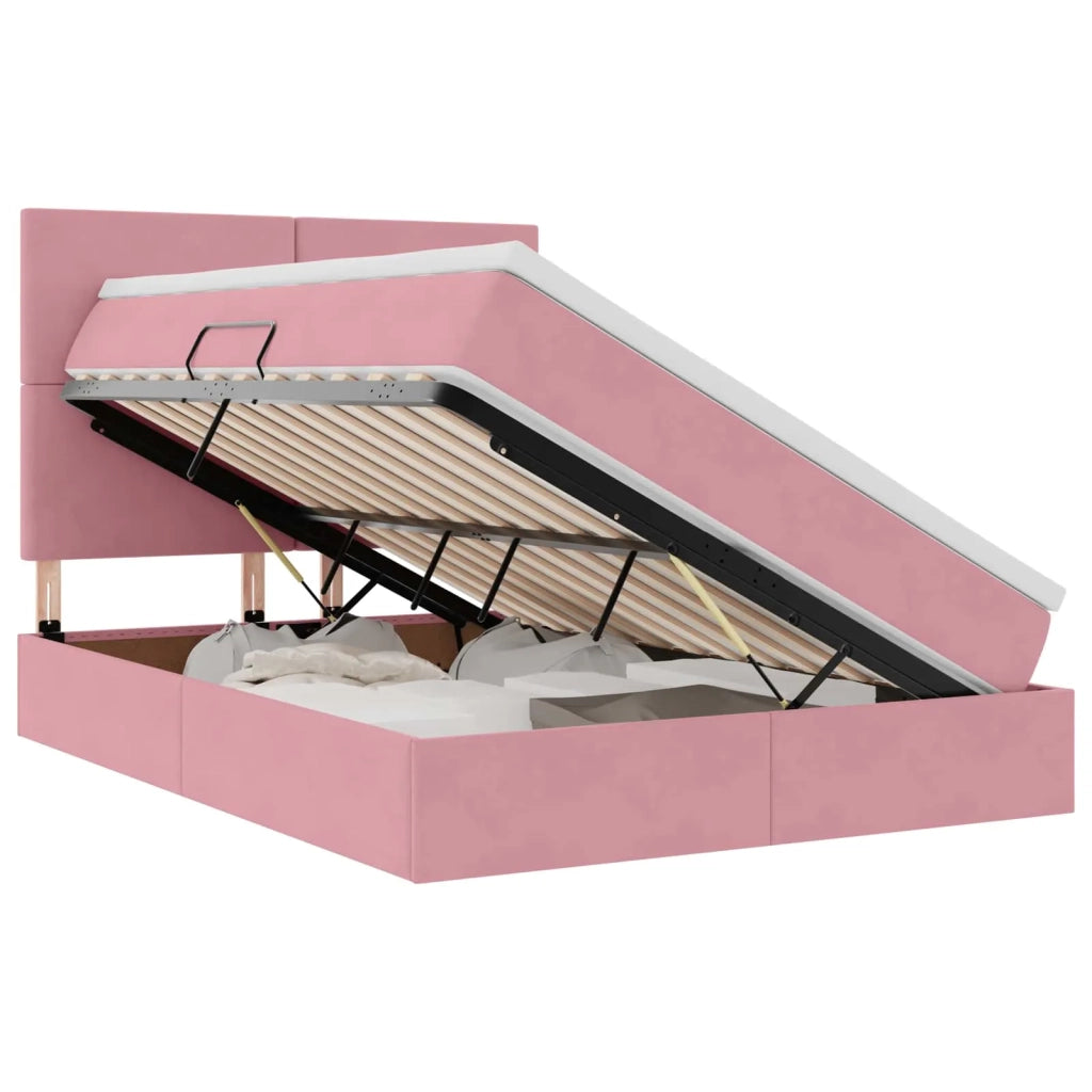 Letto con contenitore e materasso Rosa 140 x 200 cm Velluto 3371978
