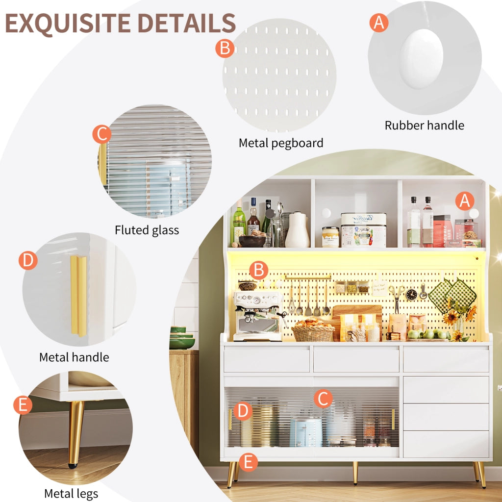 Credenza con Ripiani e Cassetto, LED e App ¨C MINIMAL ¨C Bianco 145x39x171