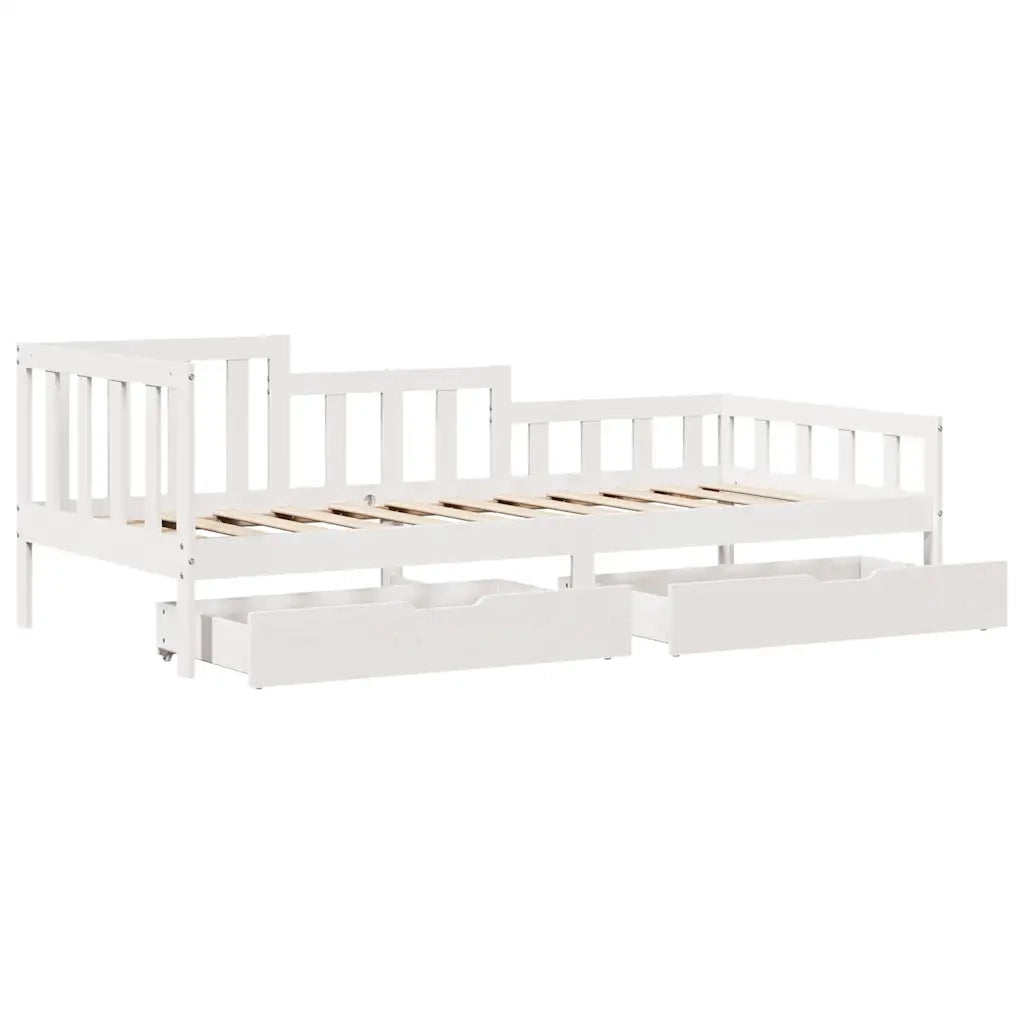 Dormeuse con Cassetti Bianco 90x200 cm Legno Massello di Pino 3302101