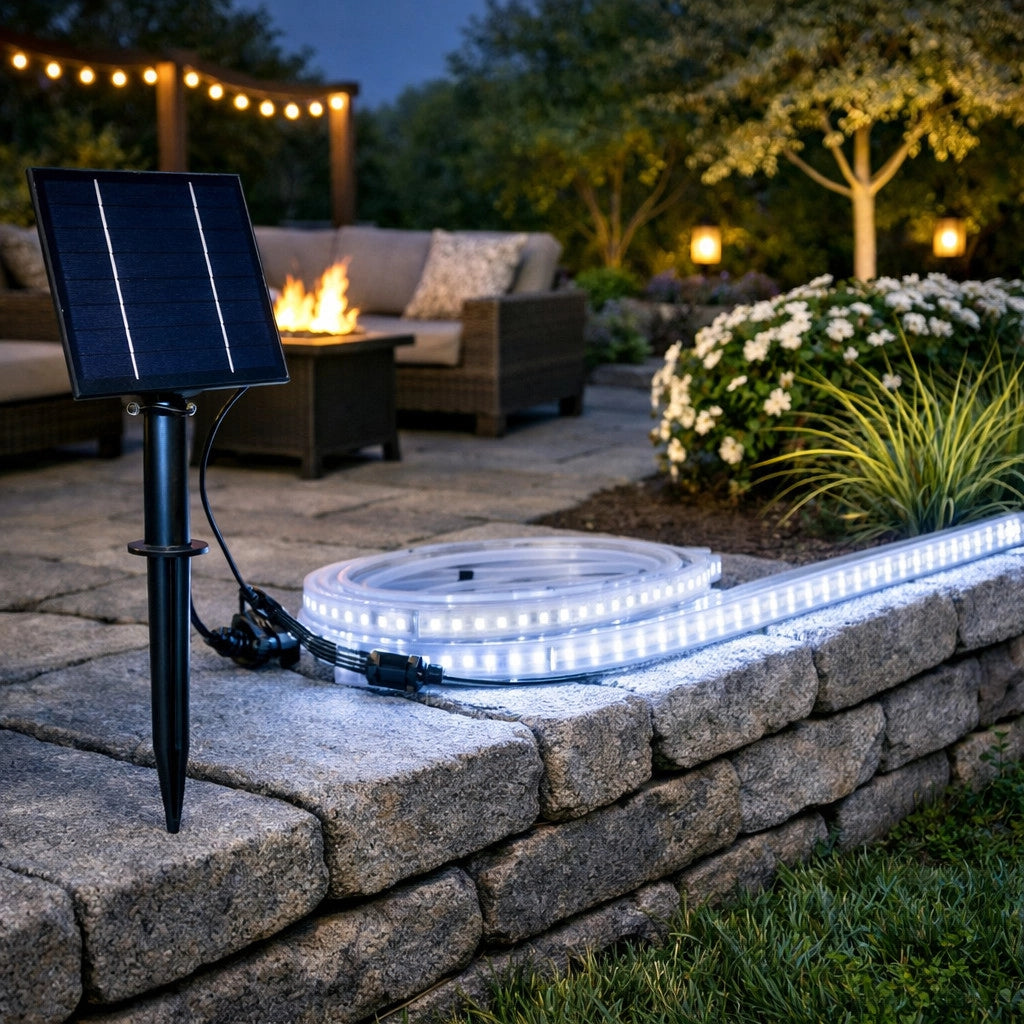 STRISCIA LED SOLARE 10 METRI TELECOMANDO BIANCO FREDDO 6500K ESTERNO ET-31611
