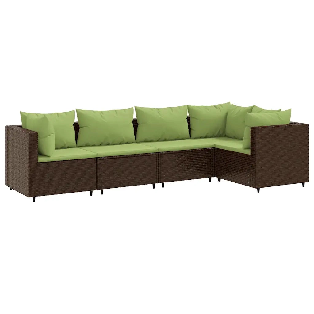 Set Divani da Giardino 5 pz con Cuscini Marrone in Polyrattan
