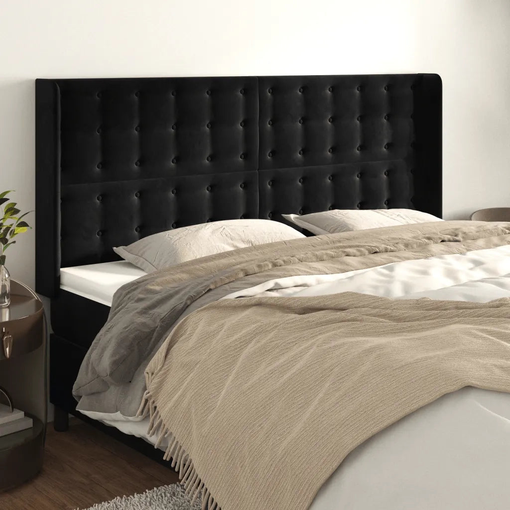 Testiera ad Orecchio-Testata con Orecchie Nera 183x16x118/128 cm in Velluto 775930