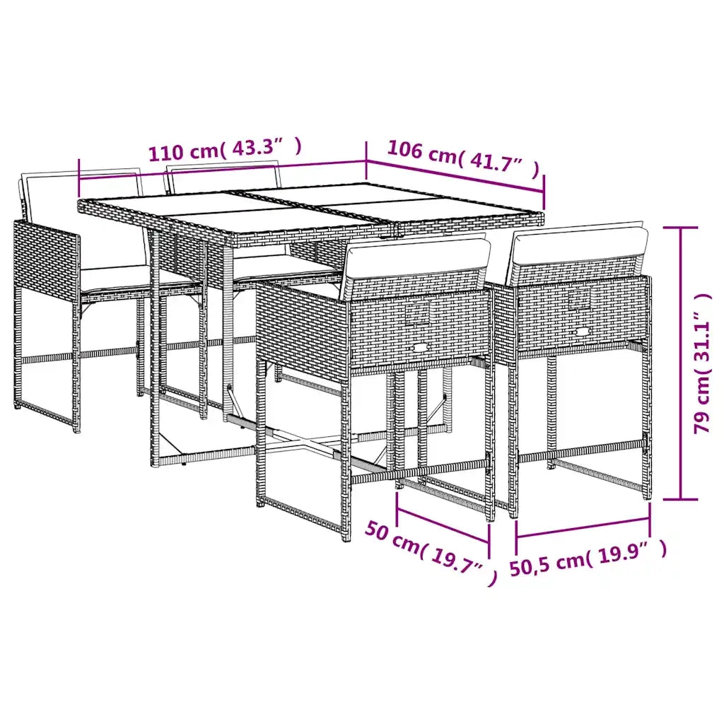 Set da Pranzo da Giardino 5 pz con Cuscini Beige in Polyrattan 3211258