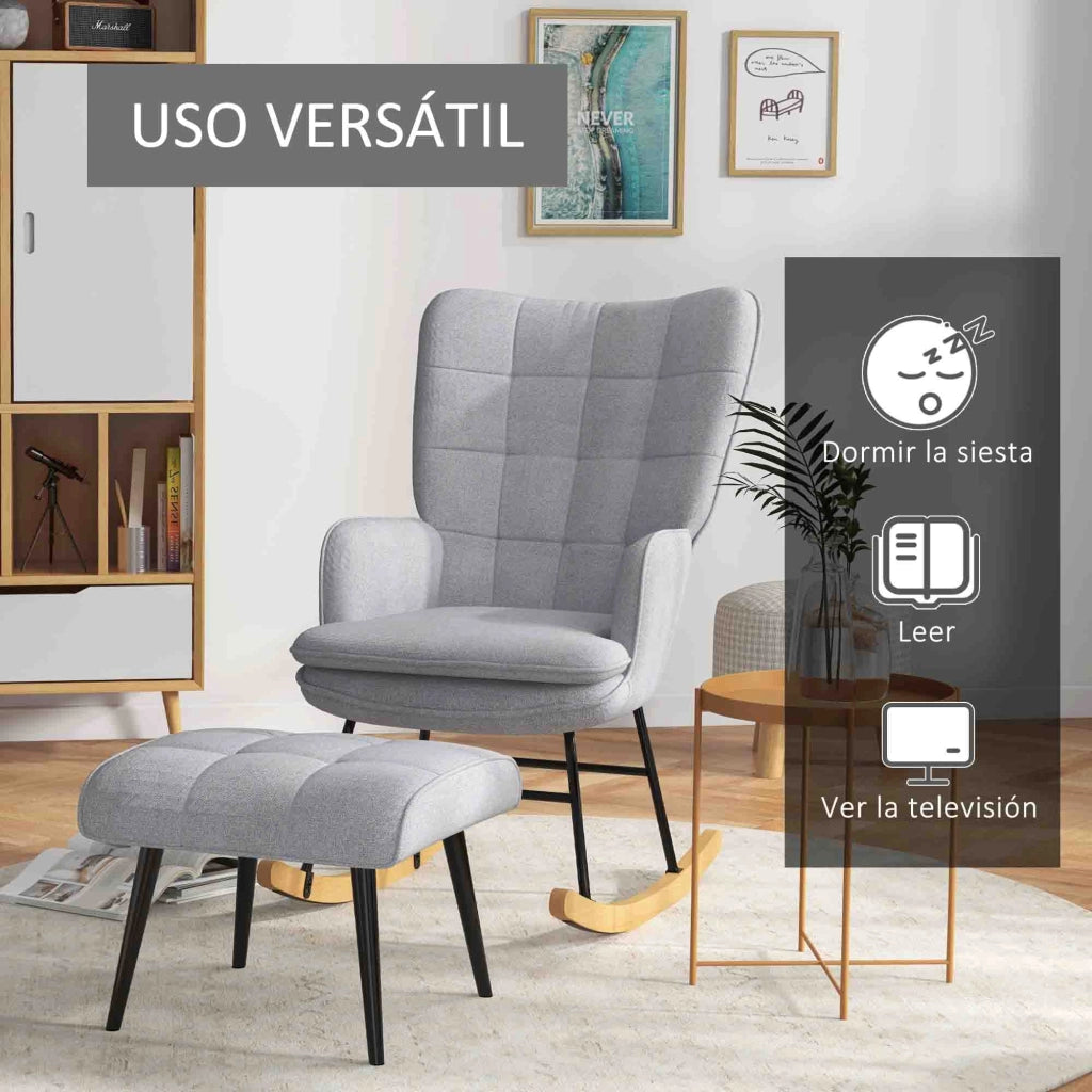 Poltrona Dondolo con Poggiapiedi e Braccioli ¨C Minimal ¨C Grigio Chiaro
