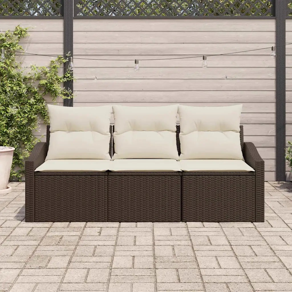 Set di divani con cuscino 3 pcs Marrone polyrattan