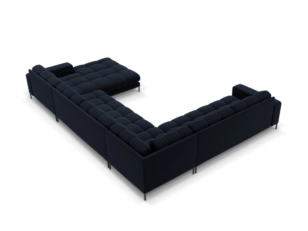 Cosmopolitan Design - Divano panoramico sinistro "Bali" 7 posti in velluto blu scuro 