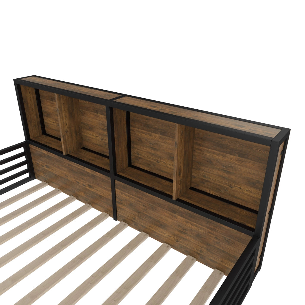 LETTO a sponde 140x200 cm Nero in Metallo e MDF con LED