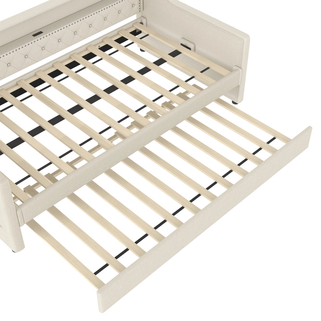 LETTO Divano letto estraibile 90x200 cm Lino Beige con LED e USB