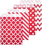 Sacchi di carta per alimenti stile vintage, sacchi di carta a strisce per snack e accessori - 100 pezzi - rosso - 13x18cm.