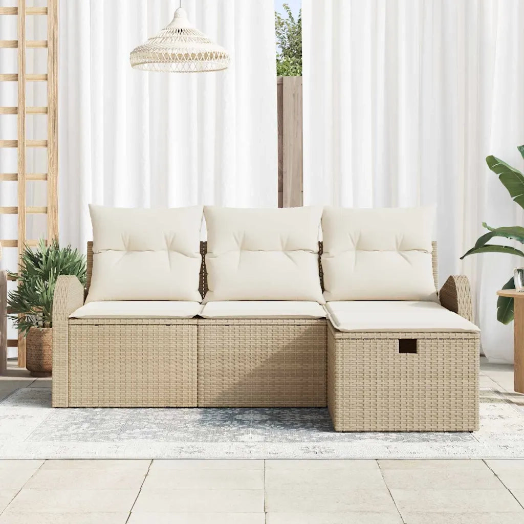Set Divano da Giardino con cuscino 4 pcs Beige Poly Rattan