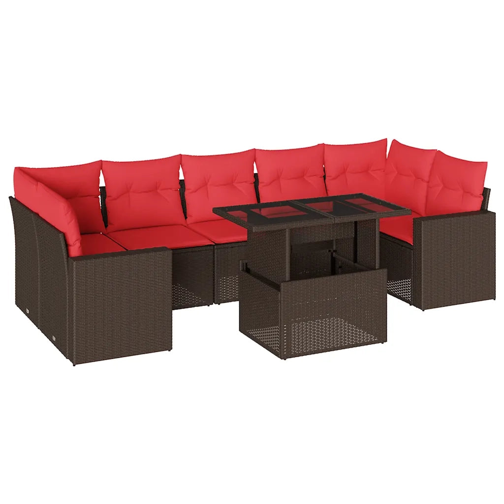 Set Divani da Giardino 8 pz con Cuscini Marrone in Polyrattan 3267154
