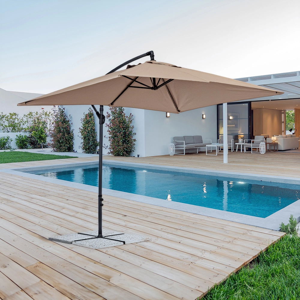 Ombrellone da Giardino Decentrato 3x2 m con Braccio Laterale e Manovella, Parasole Rettangolare Impermeabile in Poliestere con Foro di Ventilazione, Struttura in Acciaio, Beige
