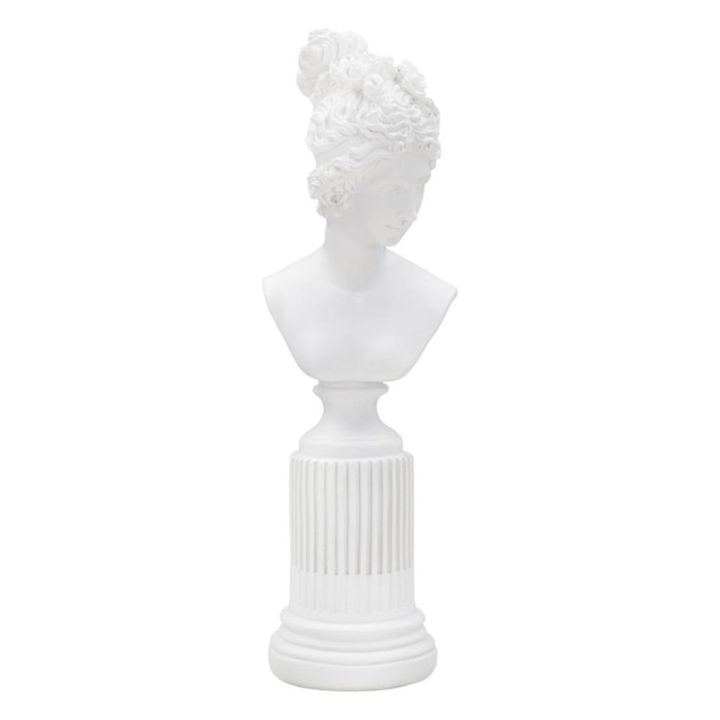 Scultura Statua Woman con piedistallo in resina bianca